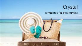  Presentation with suitcase - PPT theme with concept of summer travelling background and a light blue colored foreground
