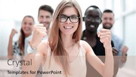  Presentation with team work - Beautiful presentation theme featuring team work internationality and success backdrop and a coral colored foreground