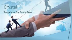  Presentation with support - PPT theme having concept-of-teamwork-and-mutual background and a sky blue colored foreground