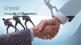  Presentation with support - Theme enhanced with concept-of-teamwork-and-mutual background and a sky blue colored foreground