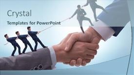  Presentation with support - Presentation design featuring concept-of-teamwork-and-mutual background and a sky blue colored foreground