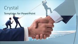  Presentation with support - Presentation theme featuring concept-of-teamwork-and-mutual background and a cool aqua colored foreground