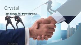  Presentation with support - Presentation design consisting of concept-of-teamwork-and-mutual background and a sky blue colored foreground