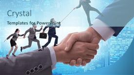  Presentation with support - PPT layouts featuring concept-of-teamwork-and-mutual background and a sky blue colored foreground