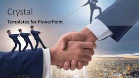  Presentation with support - Presentation design featuring concept-of-teamwork-and-mutual background and a light blue colored foreground