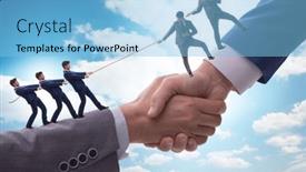  Presentation with support - Presentation theme consisting of concept-of-teamwork-and-mutual background and a light blue colored foreground