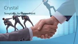  Presentation with support - PPT layouts with concept-of-teamwork-and-mutual background and a light blue colored foreground