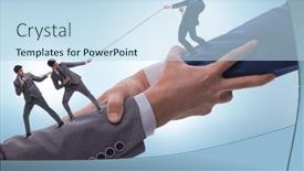  Presentation with support - Slides consisting of concept-of-teamwork-and-mutual background and a sky blue colored foreground