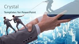  Presentation with support - Presentation theme having concept-of-teamwork-and-mutual background and a cool aqua colored foreground