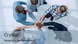  Presentation with teamwork fun - Audience pleasing PPT layouts consisting of concept of teamwork multiethic youth backdrop and a light blue colored foreground