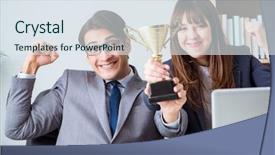  Presentation with prize - Slides enhanced with concept of teamwork with prize background and a sky blue colored foreground