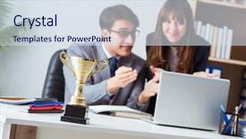  Presentation with prize - Colorful slide set enhanced with concept of teamwork with prize backdrop and a sky blue colored foreground