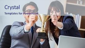  Presentation with prize - Slide deck having concept of teamwork with prize background and a sky blue colored foreground