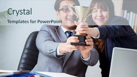  Presentation with prize - Cool new slides with concept of teamwork with prize backdrop and a sky blue colored foreground