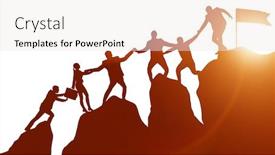  Presentation with mountain climbing - Cool new PPT layouts with concept-of-teamwork-with-team backdrop and a sky blue colored foreground