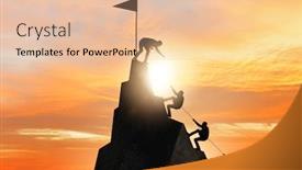  Presentation with mountain climbing - Amazing PPT theme having concept-of-teamwork-with-team backdrop and a lemonade colored foreground