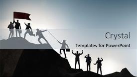  Presentation with mountain climbing - Beautiful presentation theme featuring concept-of-teamwork-with-team backdrop and a light gray colored foreground