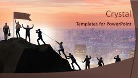  Presentation with mountain climbing - Colorful slides enhanced with concept-of-teamwork-with-team backdrop and a coral colored foreground