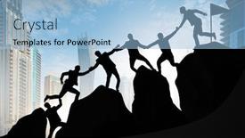  Presentation with mountain climbing - Cool new PPT layouts with concept-of-teamwork-with-team backdrop and a light blue colored foreground
