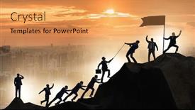  Presentation with mountain climbing - Colorful slide set enhanced with concept-of-teamwork-with-team backdrop and a yellow colored foreground