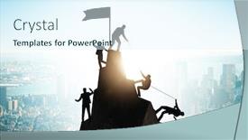  Presentation with mountain climbing - Cool new presentation theme with concept-of-teamwork-with-team backdrop and a sky blue colored foreground