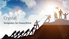  Presentation with mountain climbing - Colorful presentation theme enhanced with concept-of-teamwork-with-team backdrop and a sky blue colored foreground