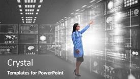  Presentation with telemedicine - PPT theme featuring concept-of-telemedicine-with-female background and a gray colored foreground