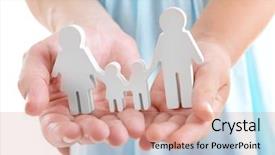  Presentation with mothers - Cool new slide set with concept of united family - figures of parents and kids in girls and mothers hands backdrop and a coral colored foreground