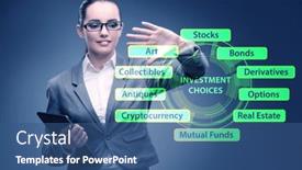  Presentation with investment - Presentation design enhanced with concept-of-various-financial-investment background and a ocean colored foreground