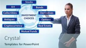  Presentation with investment - PPT theme featuring concept-of-various-financial-investment background and a sky blue colored foreground