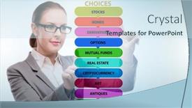  Presentation with investment - Presentation design having concept-of-various-financial-investment background and a sky blue colored foreground