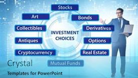  Presentation with investment - Presentation theme having concept-of-various-financial-investment background and a light blue colored foreground