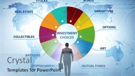 Presentation with investment - Slide set having concept-of-various-financial-investment background and a light blue colored foreground