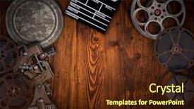  Presentation with film reels - Slide set featuring concept of vintage film reel background and a tawny brown colored foreground