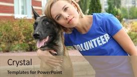  Presentation with homeless - Beautiful PPT layouts featuring concept of volunteering and animal backdrop and a coral colored foreground