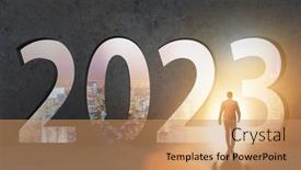  Presentation with businessman - PPT layouts enhanced with concept-of-year-2023 background and a coral colored foreground
