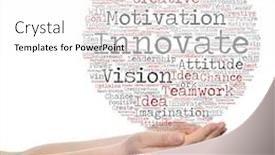  Presentation with innovation strategy - Cool new PPT theme with concept or conceptual abstract creative business word cloud in hand on white background metaphor to teamwork innovation possible creativity leadership management successful corporate strategy backdrop and a white colored foreground