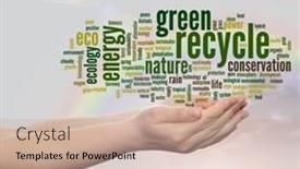  Presentation with energy conservation - Colorful presentation enhanced with concept or conceptual abstract green ecology conservation word cloud text man hand rainbow sky background for environment recycle earth clean alternative protection energy eco friendly or bio backdrop and a coral colored foreground