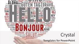  Presentation with multilingual - Presentation enhanced with concept or conceptual abstract hello or greeting international word cloud on hands in different languages or multilingual metaphor to world foreign worldwide travel translate vacation or tourism background and a light gray colored foreground
