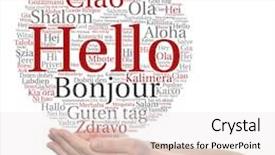  Presentation with multilingual - Presentation theme having concept or conceptual abstract hello or greeting international word cloud on hands in different languages or multilingual metaphor to world foreign worldwide travel translate vacation or tourism background and a white colored foreground