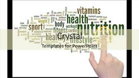  Presentation with health wellness - Slide set enhanced with concept or conceptual abstract word cloud with a hand on touch screen on white background as metaphor for health nutrition diet wellness body energy medical fitness medical gym medicine sport or heart background and a soft green colored foreground