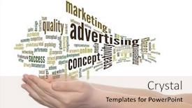  Presentation with business value - Slide set with concept or conceptual abstract word cloud or wordcloud in man or woman hand on white background metaphor to business trend media focus market value product advertising customer or corporate background and a soft green colored foreground