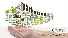  Presentation with business value - Presentation featuring concept or conceptual abstract word cloud or wordcloud in man or woman hand on white background metaphor to business trend media focus market value product advertising customer or corporate background and a soft green colored foreground