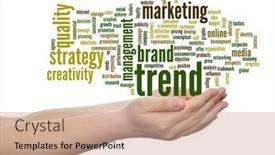  Presentation with business value - PPT theme with concept or conceptual abstract word cloud or wordcloud in man or woman hand on white background metaphor to business trend media focus market value product advertising customer or corporate background and a coral colored foreground