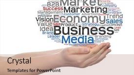  Presentation with corporate advertising - Amazing PPT theme having concept or conceptual abstract word cloud or wordcloud in man or woman hand on white background metaphor to business trend media focus market value product advertising customer or corporate backdrop and a coral colored foreground