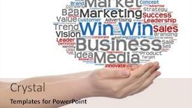  Presentation with corporate advertising - Slide set consisting of concept or conceptual abstract word cloud or wordcloud in man or woman hand on white background metaphor to business trend media focus market value product advertising customer or corporate background and a coral colored foreground