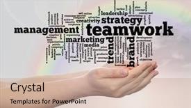  Presentation with corporate advertising - Slide deck featuring concept or conceptual abstract word cloud or wordcloud man or woman hand rainbow sky background metaphor to business trend media focus market value product advertising customer or corporate background and a coral colored foreground