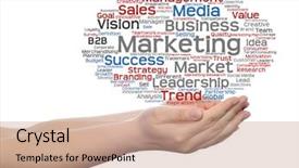  Presentation with business value - PPT theme having concept or conceptual abstract word cloud or wordcloud in man or woman hand on white background metaphor to business trend media focus market value product advertising customer or corporate background and a coral colored foreground