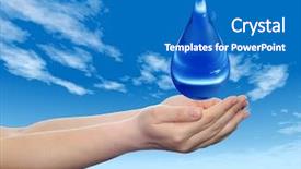  Presentation with rain water falling - Audience pleasing PPT layouts consisting of concept or conceptual blue water or liquid drop falling in two woman hands blue sky clouds background for splashing palm clear purity freshness nature clean health rain environment drinks backdrop and a teal colored foreground
