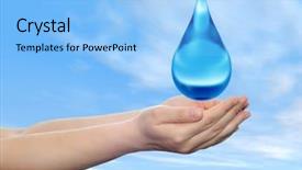  Presentation with rain water falling - PPT layouts having concept or conceptual blue water or liquid drop falling in two woman hands blue sky clouds background for splashing palm clear purity freshness nature clean health rain environment drinks background and a light blue colored foreground